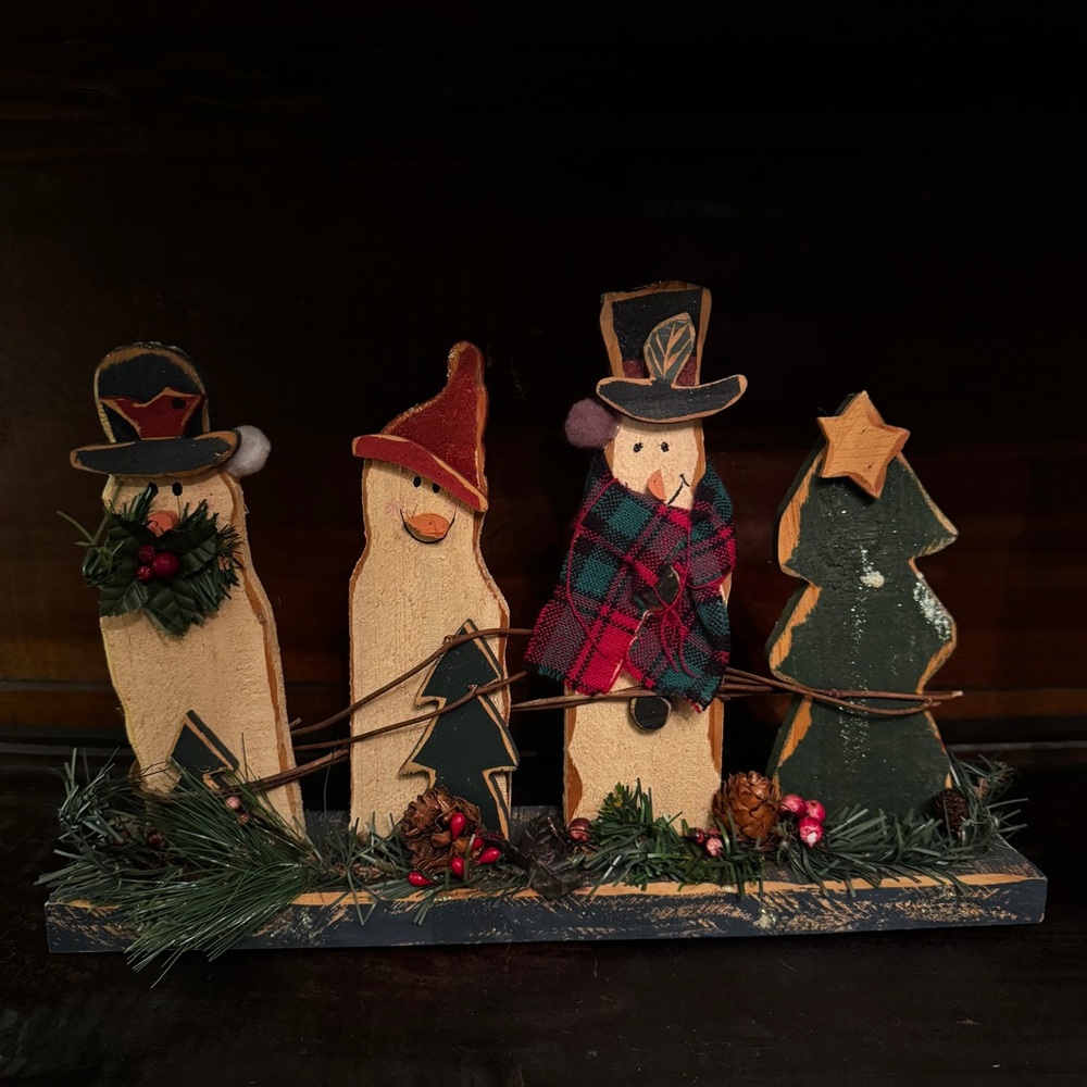 Rustic Wooden Snowman & Tree Christmas Decor | Farmhouse Holiday Centerpiece